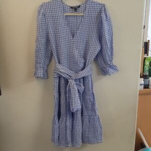 Ralph Lauren Black Label Blue Gingham Midi Dress Bishop Sleeves Cottage Farm 6